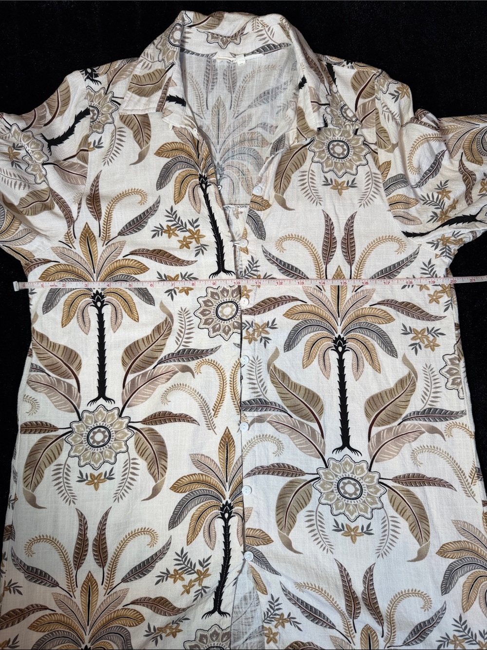 Label of Love Beige Brown Palm Floral Safari Button Front Tunic Dress Small - Picture 5 of 7